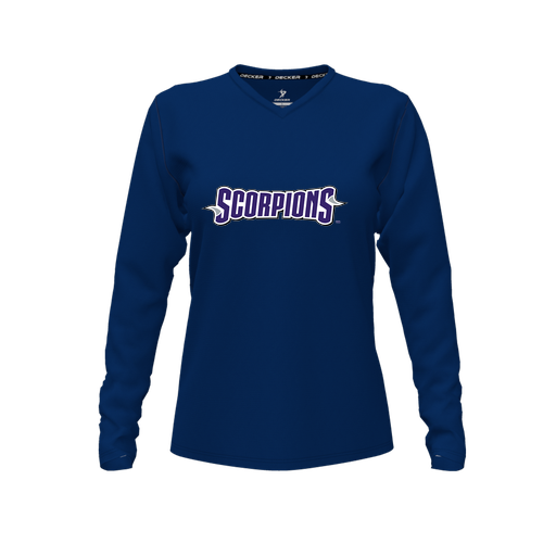 [CUS-DFW-TEES-PER-VNK-LSL-NVY-FYXS-LOGO1] Performance T-Shirt (Female Youth XS, Navy, V Neck, Logo 1, Long Sleeve)