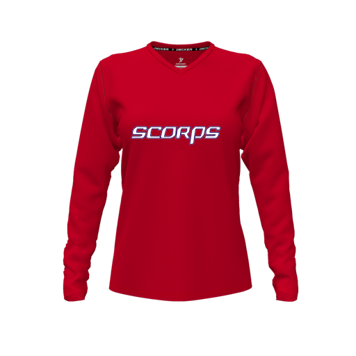 [FTLVPTRD-FYXS-LOGO2] Decker Performance T-Shirt (Female Youth XS, Red, V Neck, Logo 2, Long Sleeve)