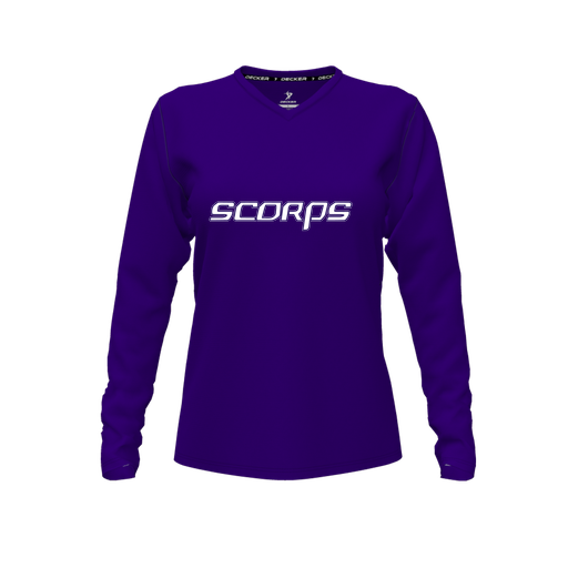 [FTLVPTPP-FYXS-LOGO2] Decker Performance T-Shirt (Female Youth XS, Purple, V Neck, Logo 2, Long Sleeve)